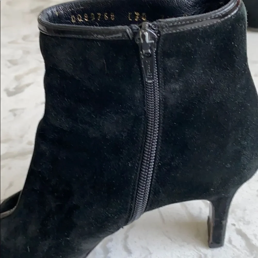 Salvatore Ferragamo Suede Patent Heeled Booties Dressy  Pointed Toe Blac…‎